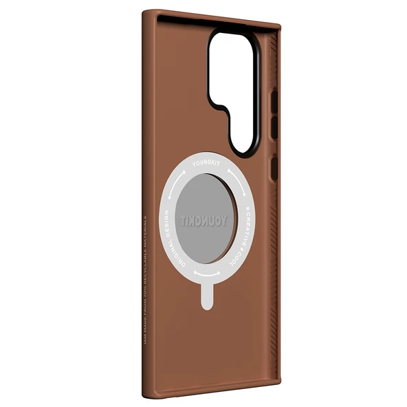 Galaxy S23 Ultra Kılıf M-safe Şarj Özellikli 360° Standlı Basit Mat Deri Desenli Youngkit Tech Leather Serisi Kapak - Resim 8