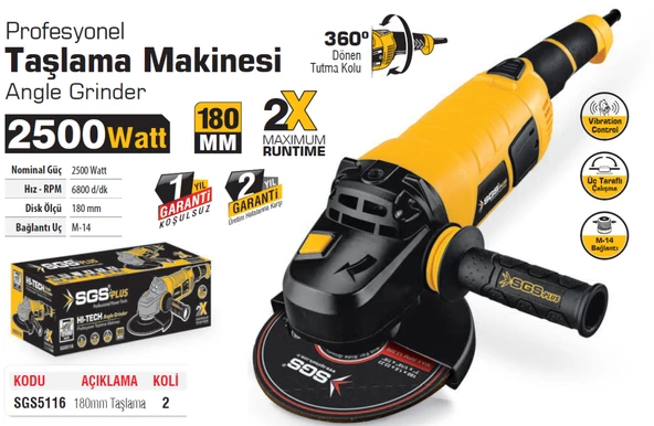 SGS5116 Profesyonel 180mm Büyük Taşlama Makinesi 2500 Watt - 2