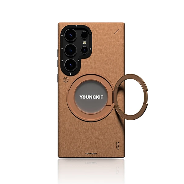 Galaxy S24 Ultra Kılıf M-safe Şarj Özellikli 360° Standlı Basit Mat Deri Desenli Youngkit Tech Leather Serisi Kapak - 4