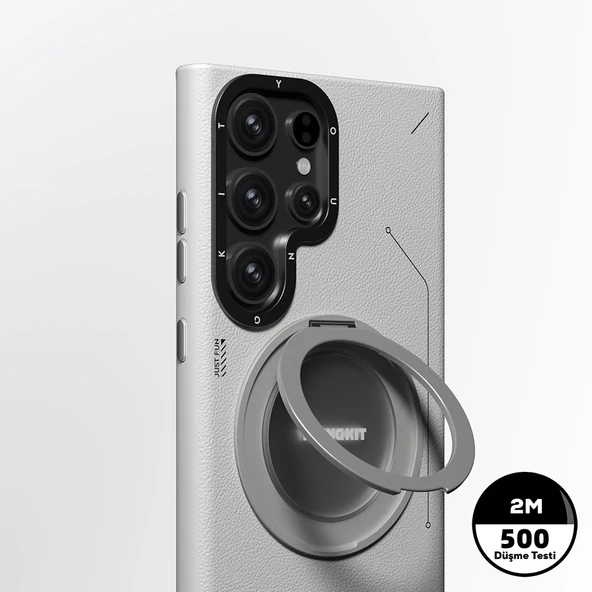 Galaxy S23 Ultra Kılıf M-safe Şarj Özellikli 360° Standlı Basit Mat Deri Desenli Youngkit Tech Leather Serisi Kapak - Resim 12