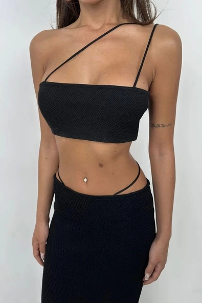 İp Detay Dokulu Maxi Etek - 4