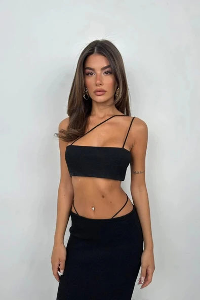 İp Detay Dokulu Maxi Etek - 2