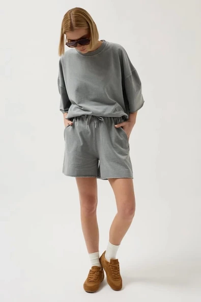 Oversize Lazer Kesim Bisiklet Yaka T-Shirt - 3