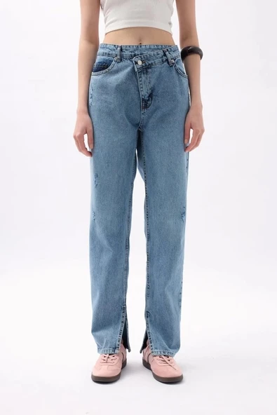 Asimetrik Bel Paça Yırtmaçlı Jean - 3