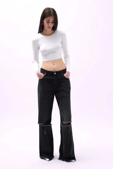 Bisiklet Yaka Dokulu Crop - 4