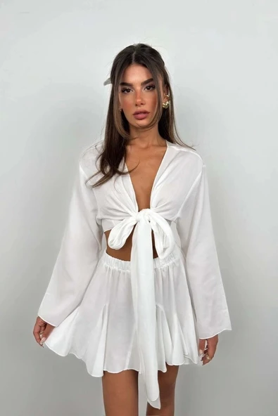 Kayık Yaka Uzun Kol Crop - 2