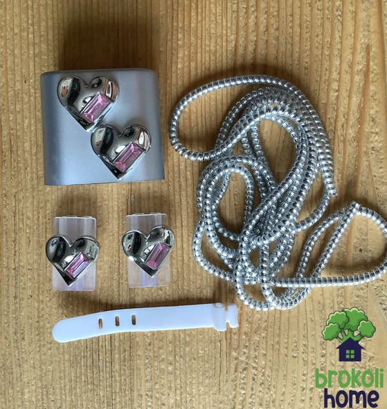 Brokoli Home iPhone 18W/20W Uyumlu Şarj Kılıfı, Şarj Kablosu Örme Aparatı, Kablo Koruyucu Aparatı, Gümüş Kalp - 2