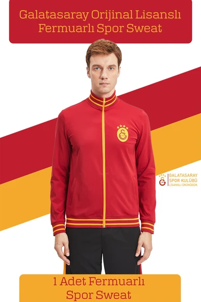 Galatasaray Orijinal Lisanslı Dik Yaka Fermuarlı Erkek Sweat Metin Oktay Baskılı Hediyelik Kutulu - Resim 2