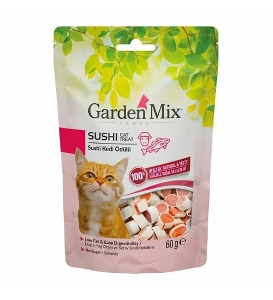 Garden Mix Kuzulu Sushi Düşük Yağlı Şekersiz Kedi Ödül Maması 60 gr
