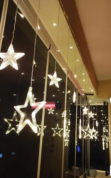 brokoli home 8 Fonksiyonlu Dekoratif Yıldız Led 12 Sarkıt Yıldızlı Led Yılbaşı Işık Dekoratif Saçak Led Perde Led Ramazan Led - 4
