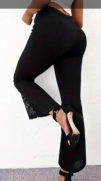 Lucky Life Kadın  Yüksek Bel Kalpli Kemer Dantel Detaylı Dalgıç Pantolon ürün görseli 1