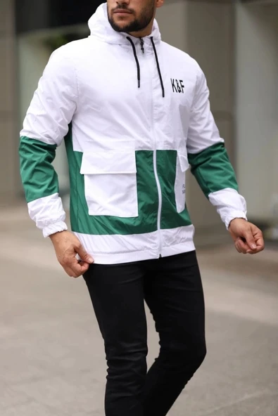 Tam Kalıp Kapşonlu İçi Astarlı Parçalı Yağmurluk - Yeşil - 2