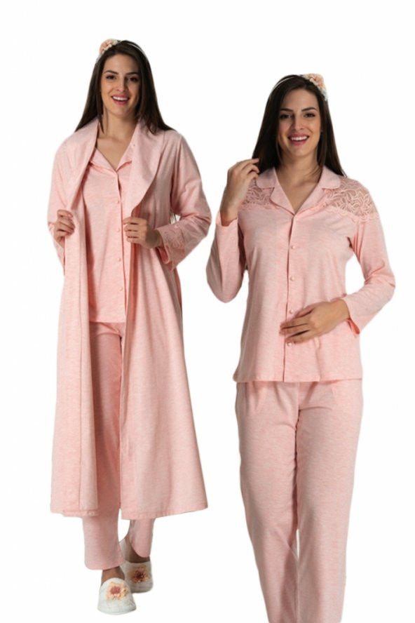 Carpediem Pembe Uzun Sabahlıklı Lohusa Pijama Takımı 1547