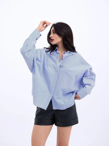 6835 GÖMLEK-MAVİ BEYAZ ÇİZGİLİ - Resim 2