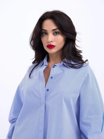 6835 GÖMLEK-MAVİ BEYAZ ÇİZGİLİ - Resim 3