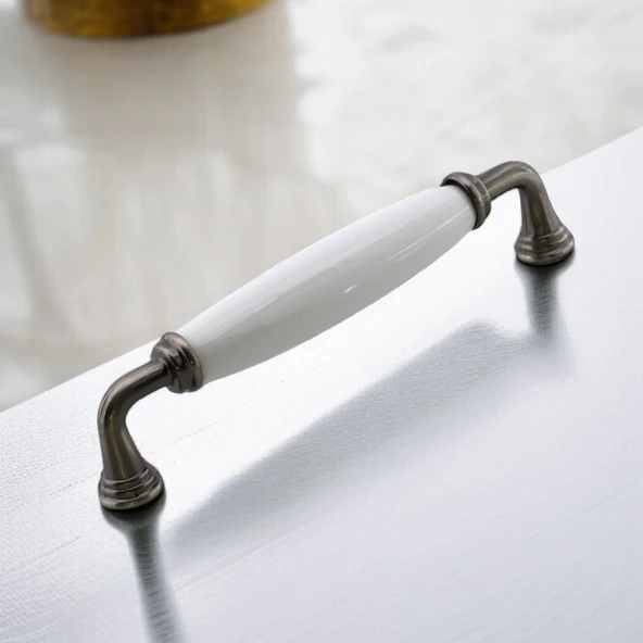 Zerrin Porselen Antik Nikel Kulp 96 mm Mobilya Çekmece Mutfak Dolabı Dolap Kapak Kulplar Kulb Kulp - 2