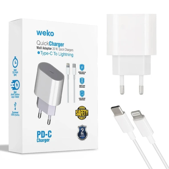 Weko Wk-21443 Pd-c 20 Watt Type-c Şarj Başlik Adaptörü + Type-c To Lightning Kablo (No:9) - 2