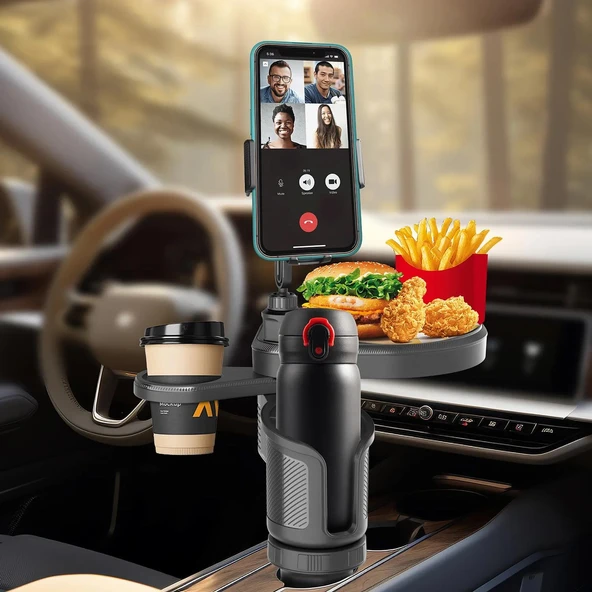 UpWay Araç İçi Ayarlanabilir Tepsili Yiyecek Bardak Termos Telefon Tutucu - 3