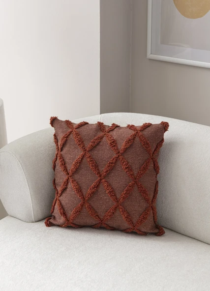 Sarmal Desenli Punch Işlemeli Keten Kırlent Kılıfı, Puantiyeli Kırlent Kılıfı, 43x43cm - 11