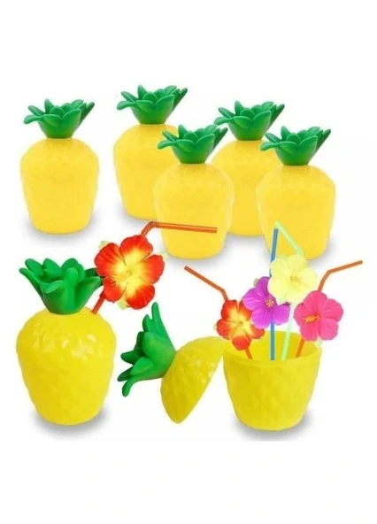 Nessiworld Ananas Hawaii Luau Aloha Pipetli İçecek Kabı Bardak 10x13 cm 1 Adet