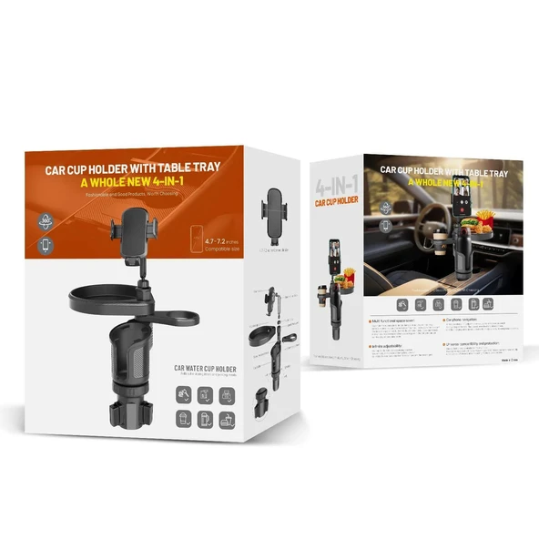UpWay Araç İçi Ayarlanabilir Tepsili Yiyecek Bardak Termos Telefon Tutucu - 9