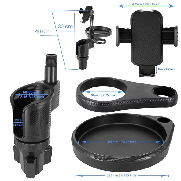 UpWay Araç İçi Ayarlanabilir Tepsili Yiyecek Bardak Termos Telefon Tutucu - 8