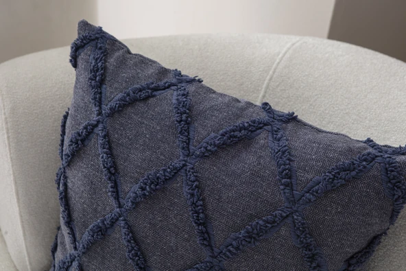 Sarmal Desenli Punch Işlemeli Keten Kırlent Kılıfı, Puantiyeli Kırlent Kılıfı, 43x43cm - 9