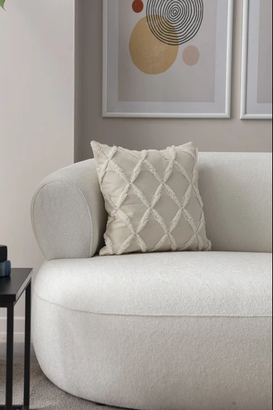 Sarmal Desenli Punch Işlemeli Keten Kırlent Kılıfı, Puantiyeli Kırlent Kılıfı, 43x43cm - 3