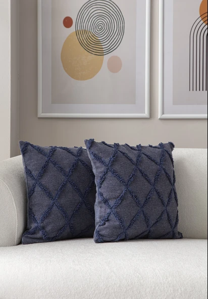 Sarmal Desenli Punch Işlemeli Keten Kırlent Kılıfı, Puantiyeli Kırlent Kılıfı, 43x43cm - 12