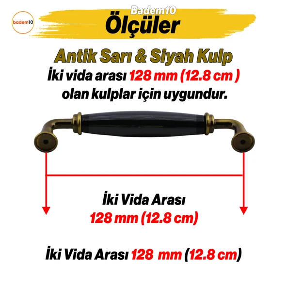 Kapıdağı Porselen Antik Sarı Siyah Kulp 128 mm Mobilya Çekmece Mutfak Dolabı Dolap Kapak Kulb Kulpu - 2