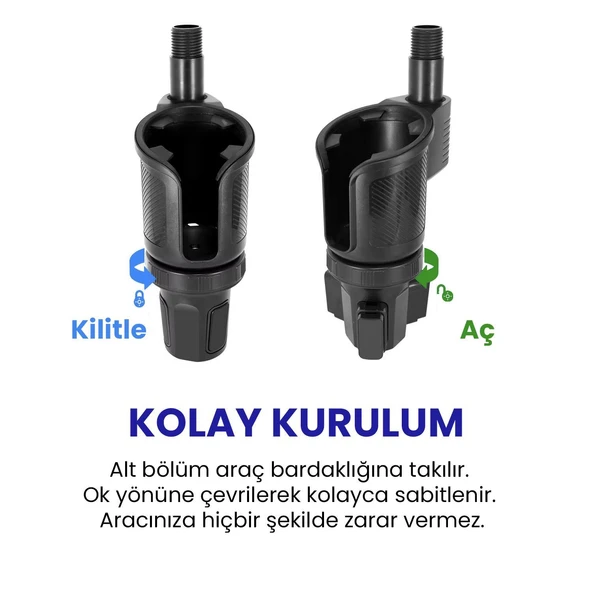 UpWay Araç İçi Ayarlanabilir Tepsili Yiyecek Bardak Termos Telefon Tutucu - 4