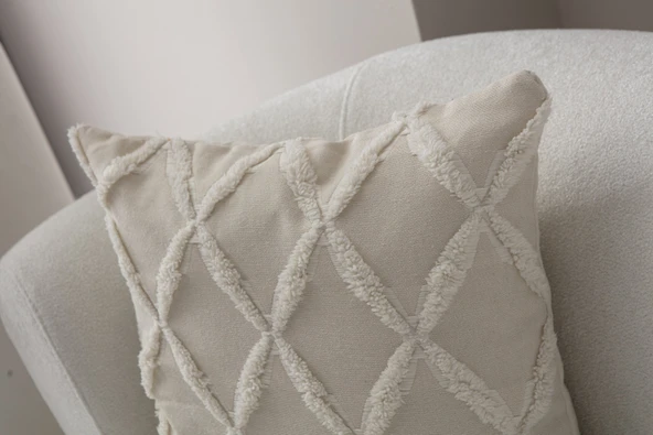 Sarmal Desenli Punch Işlemeli Keten Kırlent Kılıfı, Puantiyeli Kırlent Kılıfı, 43x43cm - 6