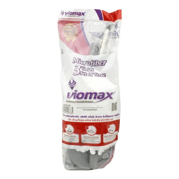 Viomax 360° Döner Başlıklı Mikrofiber Mop Seti – 110 cm Uzunluk, Tek Yedek Bezli TM-778