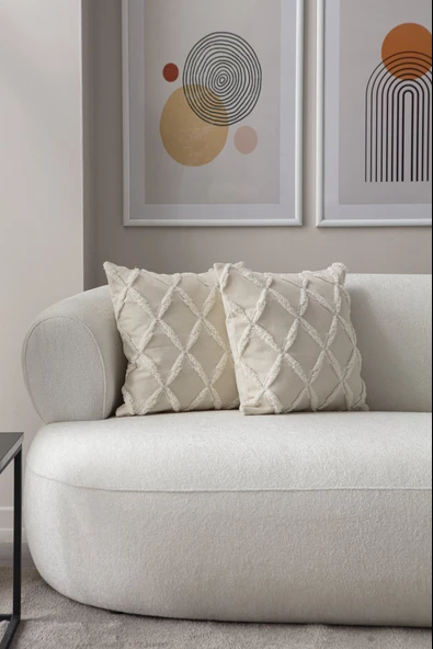 Sarmal Desenli Punch Işlemeli Keten Kırlent Kılıfı, Puantiyeli Kırlent Kılıfı, 43x43cm