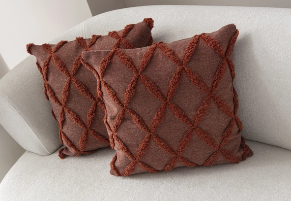 Sarmal Desenli Punch Işlemeli Keten Kırlent Kılıfı, Puantiyeli Kırlent Kılıfı, 43x43cm - 8