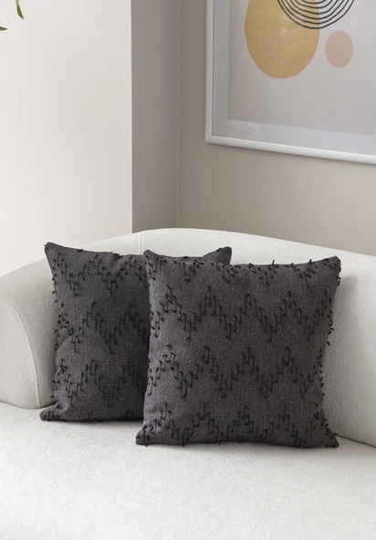 Ritim Desenli İkili Punch İşlemeli Keten Kırlent Kılıfı 43x43cm, Dekoratif Kırlent Kılıfı - 7