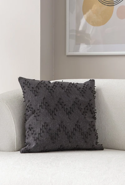 Ritim Desenli İkili Punch İşlemeli Keten Kırlent Kılıfı 43x43cm, Dekoratif Kırlent Kılıfı - 4