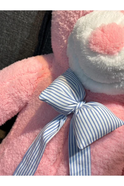 Papyonlu Pembe Dev Büyük Peluş Ayıcık 80cm Sevgililer Günü Özel Ayıcık, Hediyelik Ayı - 8