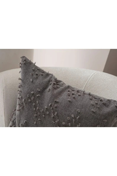 Ritim Desenli İkili Punch İşlemeli Keten Kırlent Kılıfı 43x43cm, Dekoratif Kırlent Kılıfı - 8