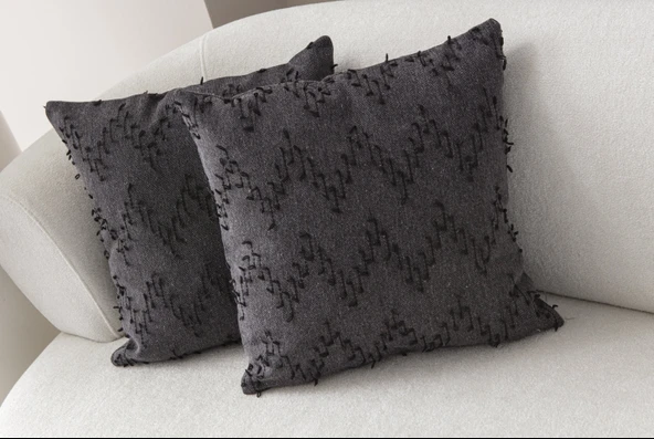 Ritim Desenli İkili Punch İşlemeli Keten Kırlent Kılıfı 43x43cm, Dekoratif Kırlent Kılıfı - 12