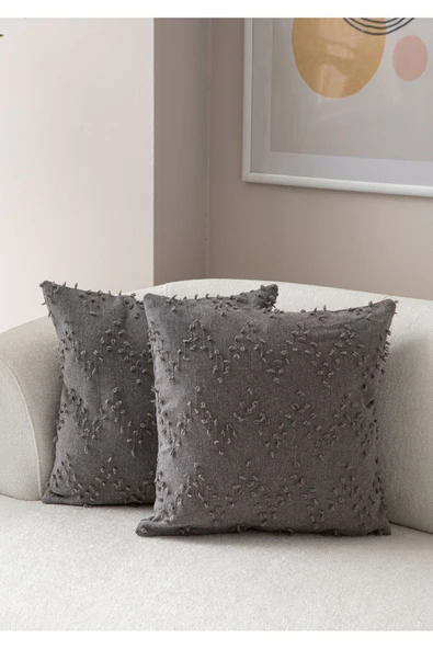 Ritim Desenli İkili Punch İşlemeli Keten Kırlent Kılıfı 43x43cm, Dekoratif Kırlent Kılıfı - 5