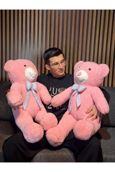 Papyonlu Pembe Dev Büyük Peluş Ayıcık 80cm Sevgililer Günü Özel Ayıcık, Hediyelik Ayı - 5