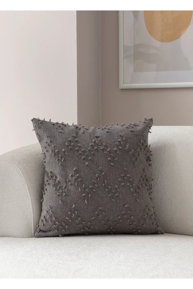 Ritim Desenli İkili Punch İşlemeli Keten Kırlent Kılıfı 43x43cm, Dekoratif Kırlent Kılıfı - 9