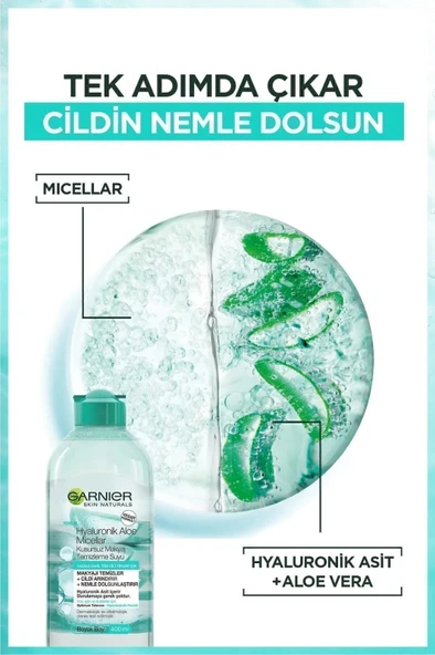 Garnier Hyaluronik Aloe Micellar Kusursuz Makyaj Temizleme Suyu 400ml - Resim 3