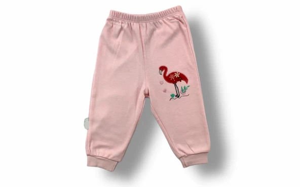 Eterelle 3-6 6-9 9-12 Ay Flamingo Nakışlı Uzun Kollu Sweatli 2li Kız Bebek Takımı Ekru - 3