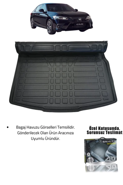 Sahler Honda Civic 2021+ Uyumlu 4.5D Premium Havuzlu Oto Paspas ve Liner Marka 3D Bagaj Havuzu - Civic FE1 - Resim 2