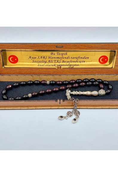 Arpa Kesim Siyah Lacivert Alpaka Püskül Ateş Kehribar Tespih - 5