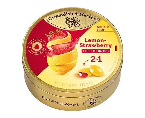 Cavendish & Harvey Double Fruit Drops Çilek Dolgulu Limon Aromalı Şeker (2 ADET) - 2