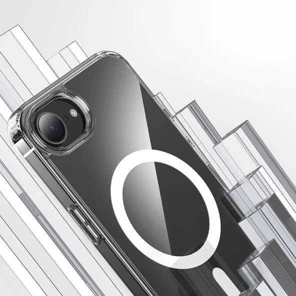 Apple iPhone 16E Kılıf M-safe Şarj Özellikli Şeffaf Sert PC Zore Embos Kapak - 6