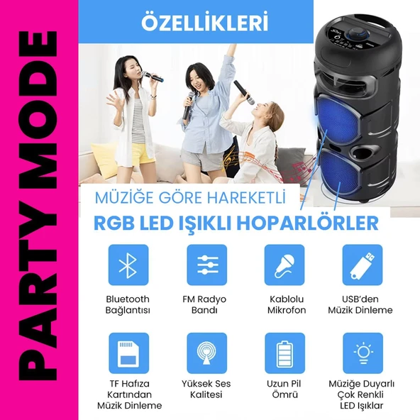 UpWay Mikrofonlu Led Işıklı AUX USB TF Kart Destekli FM Radyolu Stereo Bluetooth Hoparlör - 2